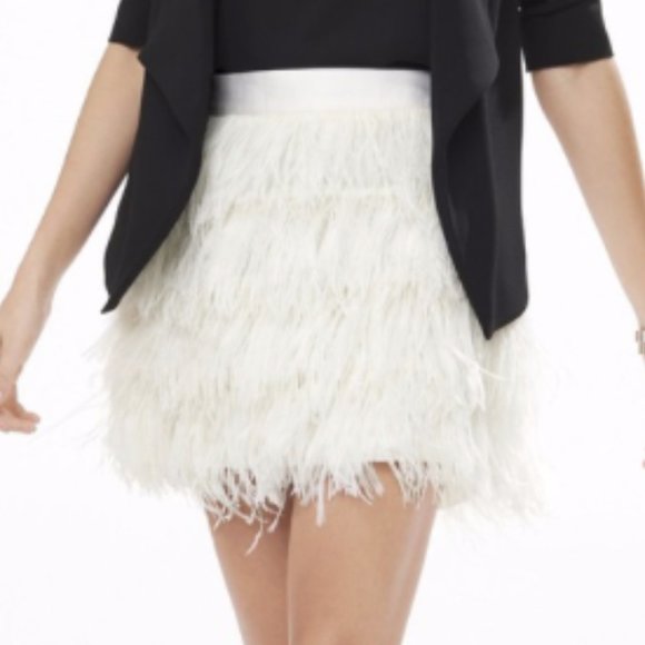 Express l NWT Chiffon Fringe Mini Skirt In Soft Ivory Size 4 - Picture 10 of 10